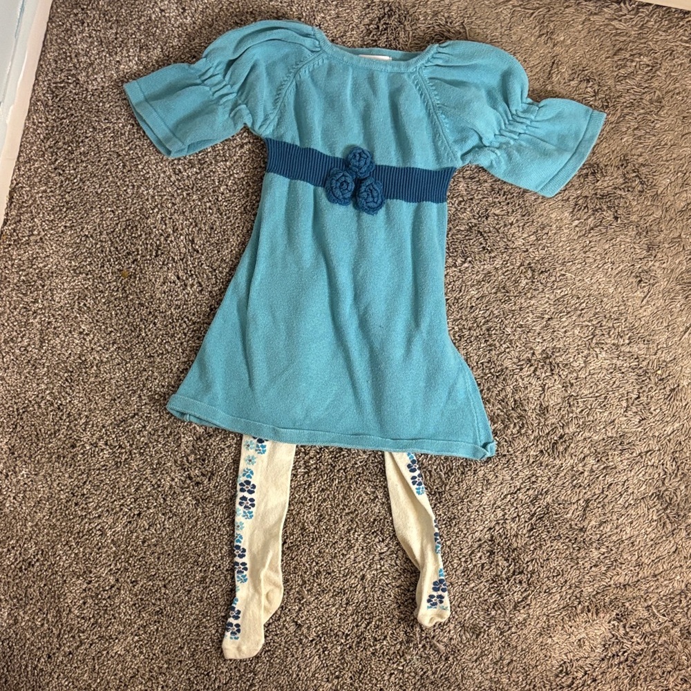 American Girl Blue Dress and Cream Tights Set